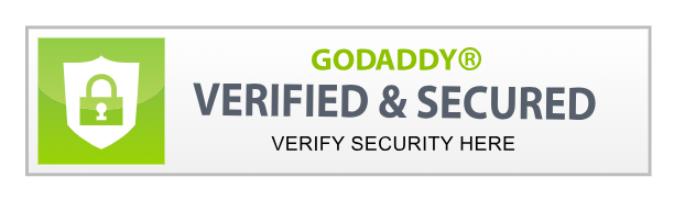 A green and white banner with the words " godaddy verified & secured."